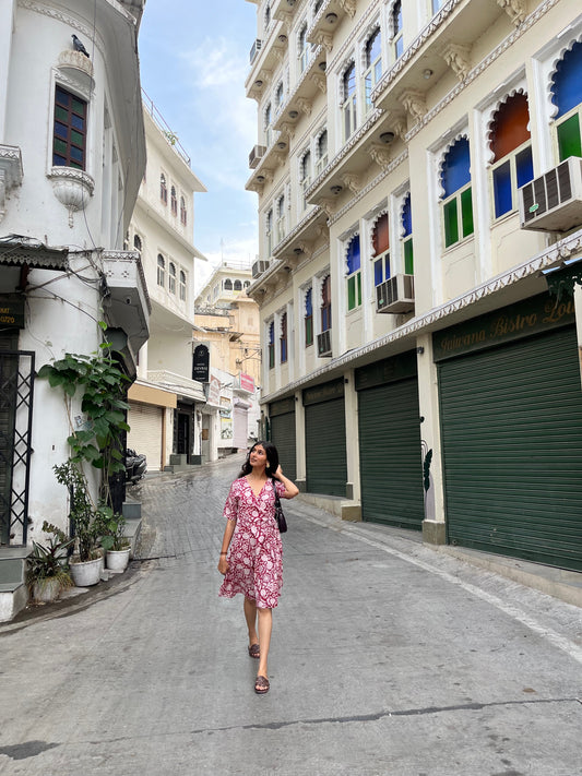 Block Print Wrap Dress