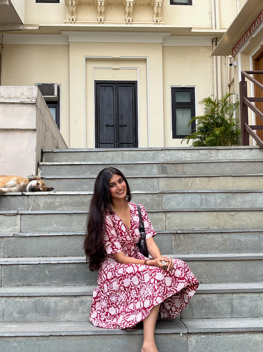 Block Print Wrap Dress